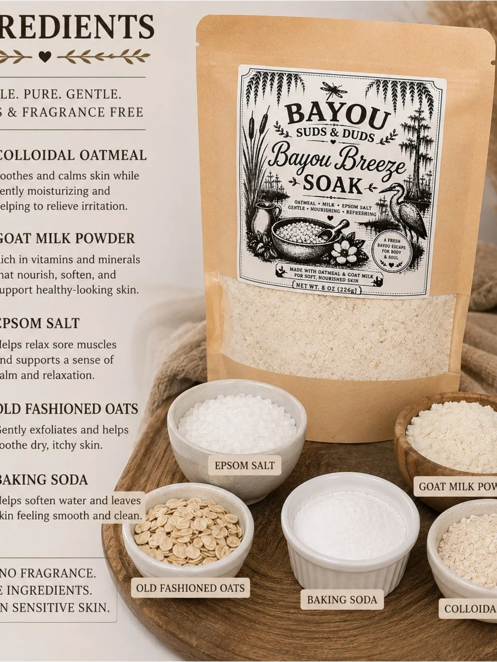 Bayou Breeze Soak | Fragrance Free Oatmeal & Goat Milk Bath Soak | Handmade - Picture 2 of 2